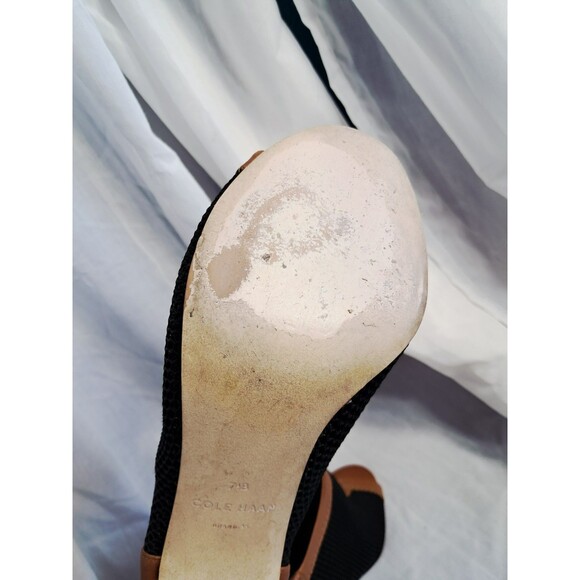 Cole Haan Adella Black Mesh Pecan Tan Leather Open Toe Booties Womens 7.5 - Picture 10 of 12